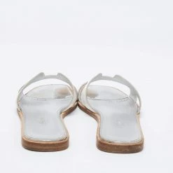 Hermes Silver/White Leather Oran Flat Sandals Size 36.5 For Women -Deals Hermes Store luxury women hermes used shoes p676868 005