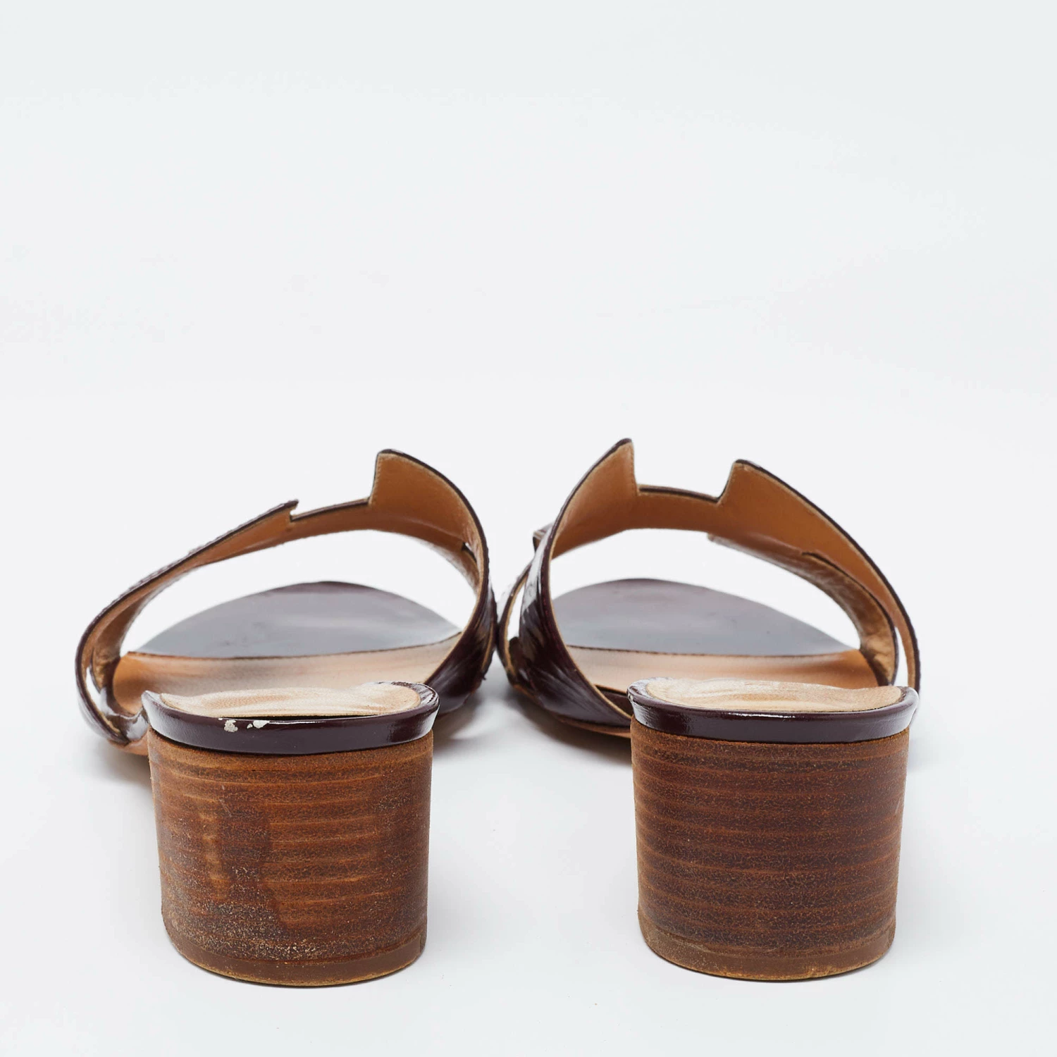 Hermes Burgundy Patent Leather Oasis Slide Sandals Size 38.5 For Women 7 Hermes Burgundy Patent Leather Oasis Slide Sandals Size 38.5 For Women - Image 5