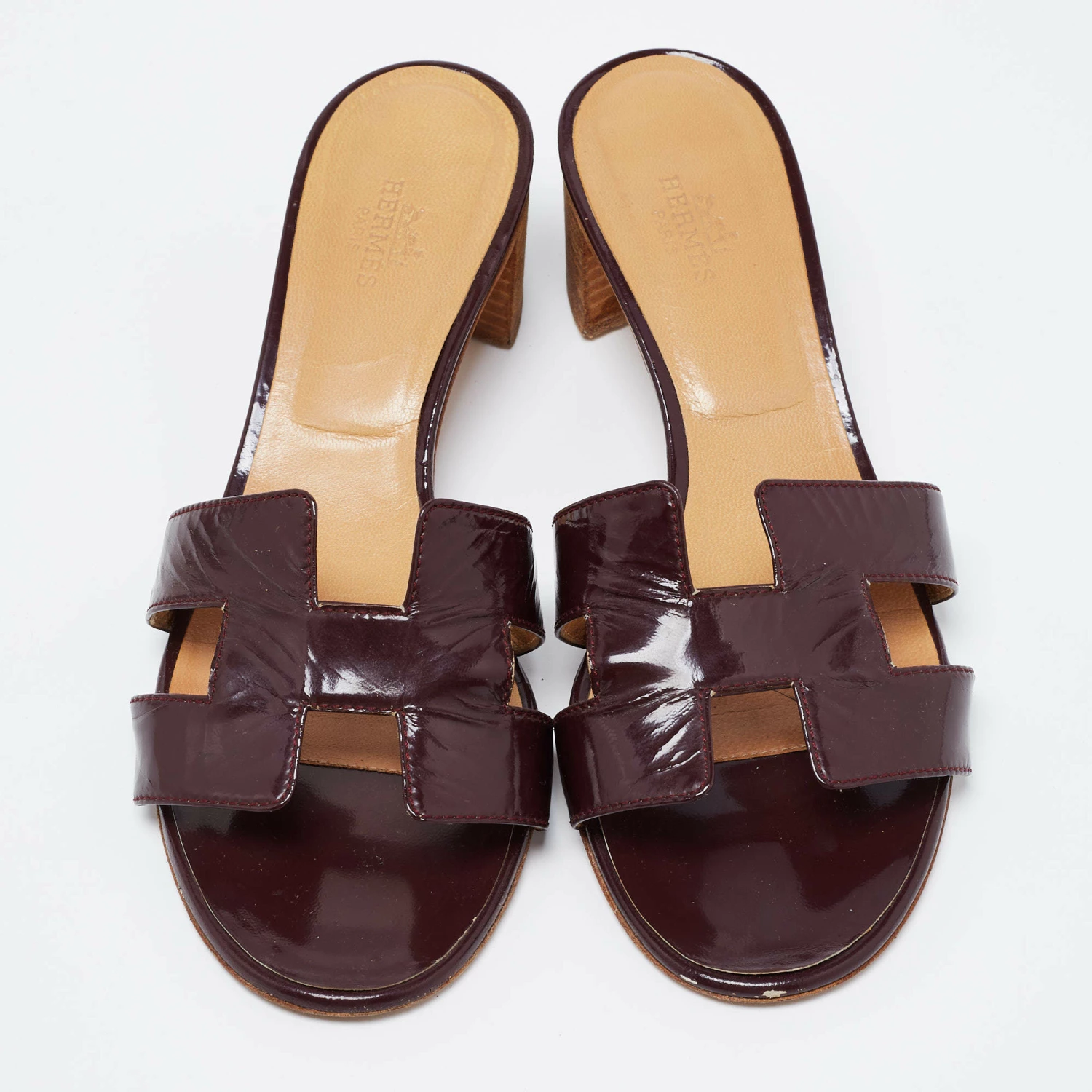 Hermes Burgundy Patent Leather Oasis Slide Sandals Size 38.5 For Women 5 Hermes Burgundy Patent Leather Oasis Slide Sandals Size 38.5 For Women - Image 3