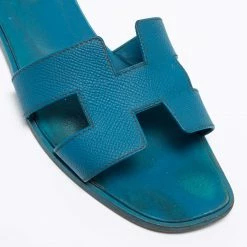 Hermes Blue Leather Oran Flat Sandals Size 39 For Women -Deals Hermes Store luxury women hermes used shoes p678393 004