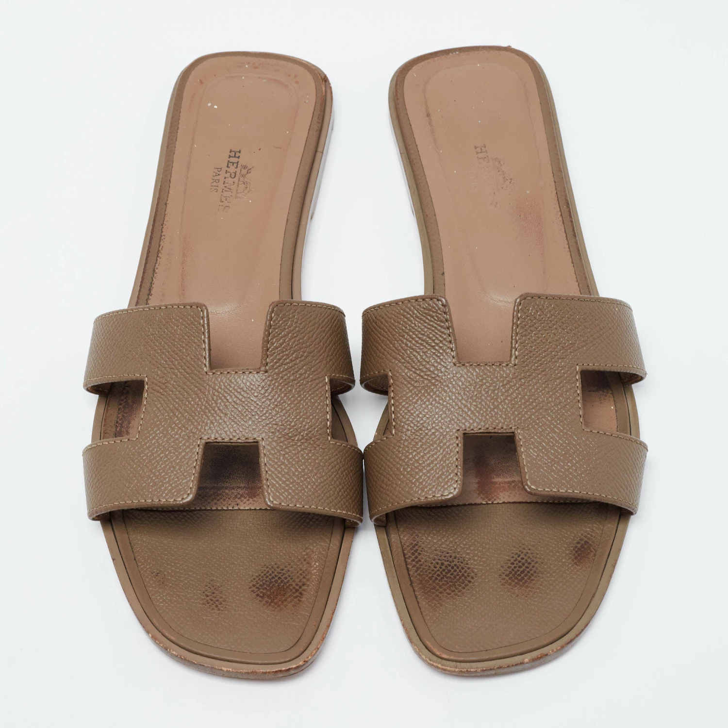 Hermes Tortilla Brown Leather Oran Flat Slide Sandals Size 40.5 For Women 5 Hermes Tortilla Brown Leather Oran Flat Slide Sandals Size 40.5 For Women - Image 3