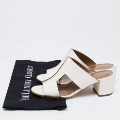 Hermes White Leather Ostia Sandals Size 37 For Women -Deals Hermes Store luxury women hermes used shoes p680286 004