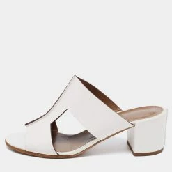 Hermes White Leather Ostia Sandals Size 37 For Women