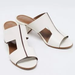 Hermes White Leather Ostia Sandals Size 37 For Women -Deals Hermes Store luxury women hermes used shoes p680286 008