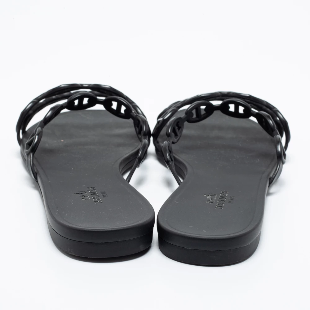 Hermes Black Rubber D'ancre Chaine Rivage Flat Slides Size 37 For Women 7 Hermes Black Rubber D'ancre Chaine Rivage Flat Slides Size 37 For Women - Image 5