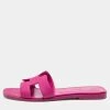 Hermes Hermès Pink Leather Oran Sandals Size 37.5 For Women -Deals Hermes Store luxury women hermes used shoes p685986 004