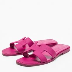 Hermes Hermès Pink Leather Oran Sandals Size 37.5 For Women -Deals Hermes Store luxury women hermes used shoes p685986 006