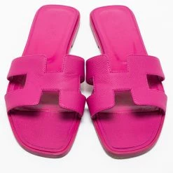 Hermes Hermès Pink Leather Oran Sandals Size 37.5 For Women -Deals Hermes Store luxury women hermes used shoes p685986 007