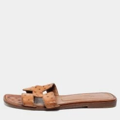 Hermes Brown Ostrich Leather Oran Sandals Size 36 For Women