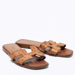Hermes Brown Ostrich Leather Oran Sandals Size 36 For Women -Deals Hermes Store luxury women hermes used shoes p687276 008