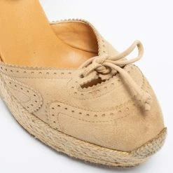 Hermes Beige Suede Espadrille Wedge Ankle Wrap Sandals Size 38 For Women -Deals Hermes Store luxury women hermes used shoes p688063 004