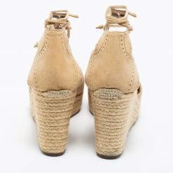 Hermes Beige Suede Espadrille Wedge Ankle Wrap Sandals Size 38 For Women -Deals Hermes Store luxury women hermes used shoes p688063 009
