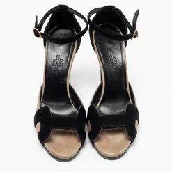 Hermes Black/Gold Suede Premiere Ankle-Strap Sandals Size 38 For Women -Deals Hermes Store luxury women hermes used shoes p690576 001