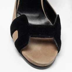 Hermes Black/Gold Suede Premiere Ankle-Strap Sandals Size 38 For Women -Deals Hermes Store luxury women hermes used shoes p690576 003