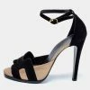 Hermes Black/Gold Suede Premiere Ankle-Strap Sandals Size 38 For Women