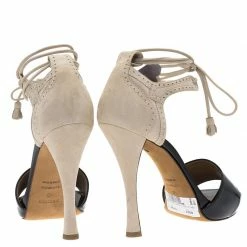 Hermes Black Patent And Beige Suede Tie Up Sandals Size 40 For Women -Deals Hermes Store luxury women hermes used shoes p69382 005
