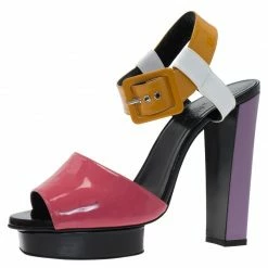 Hermes Multicolor Patent Ankle Strap Platform Sandals Size 40.5 For Women