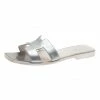Hermes Silver Leather Oran Box Sandals Size 39.5 For Women -Deals Hermes Store luxury women hermes used shoes p7841 001