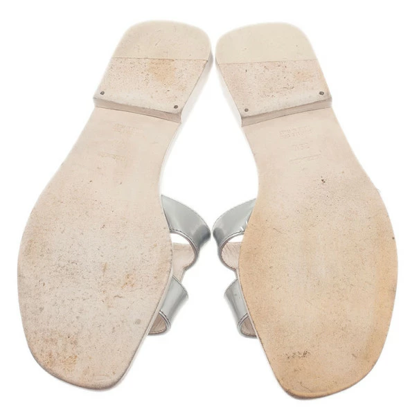 Hermes Silver Leather Oran Box Sandals Size 39.5 For Women 9 Hermes Silver Leather Oran Box Sandals Size 39.5 For Women - Image 7