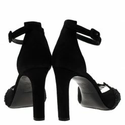 Hermes Black Embellished Suede Krystal Ankle Strap Sandals Size 37.5 For Women -Deals Hermes Store luxury women hermes used shoes p87952 005
