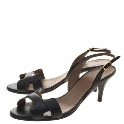 Hermes Black Leather Night Slingback Sandals Size 38 For Women -Deals Hermes Store luxury women hermes used shoes p96461 0004