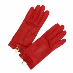 Hermes Red Leather Bag Charm Gloves For Women