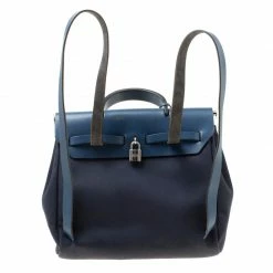 Hermes Denim Blue Fabric And Leather 2-in-1 Herbag Backpack For Women -Deals Hermes Store luxury women hermes used travel p174735 008