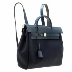 Hermes Denim Blue Fabric And Leather 2-in-1 Herbag Backpack For Women -Deals Hermes Store luxury women hermes used travel p174735 009