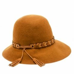 Hermes Mustard Yellow Felt Braided Leather Tassel Trim Fedora Hat Size 57 For Women