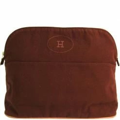 Hermes Brown Cotton Bolide Travel Case For Women