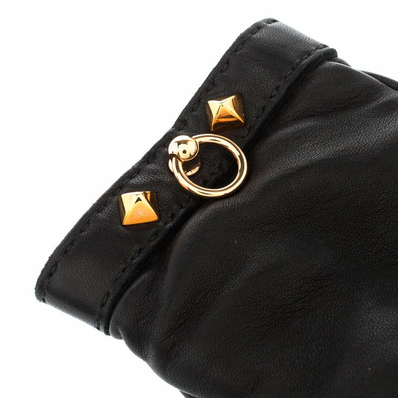 Hermes Black Cashmere Lambskin Leather Louise Gloves Size 7 For Women 6 Hermes Black Cashmere Lambskin Leather Louise Gloves Size 7 For Women - Image 4