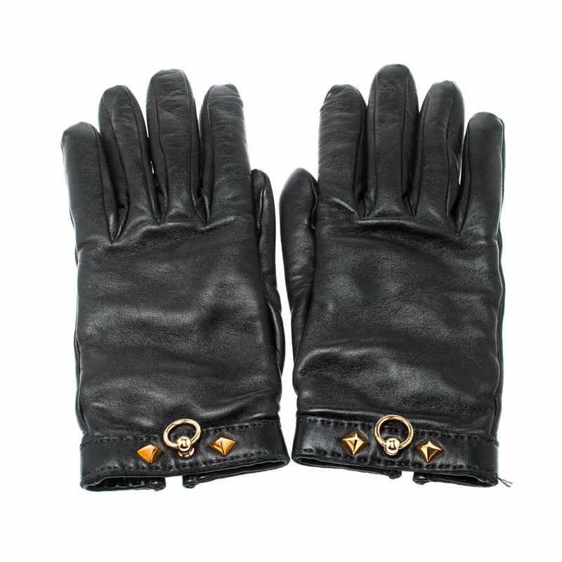 Hermes Black Cashmere Lambskin Leather Louise Gloves Size 7 For Women 3 Hermes Black Cashmere Lambskin Leather Louise Gloves Size 7 For Women