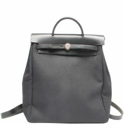 Hermes Black Canvas And Leather 2-in-1 Herbag Backpack For Women