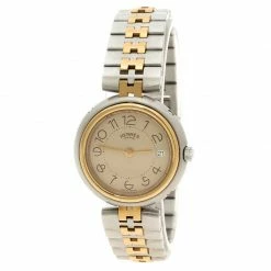 Hermes Beige Gold Tone And Stainless Steel Clipper Women's Wristwatch 25 Mm For Women