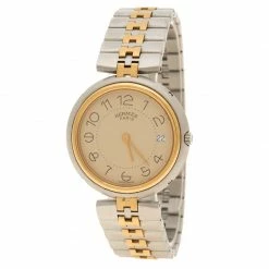 Hermes Cream Gold-Plated Stainless Steel Clipper Women's Wristwatch 33 Mm For Women
