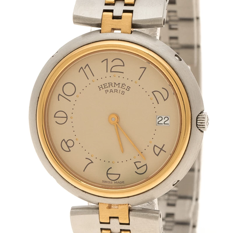 Hermes Cream Gold-Plated Stainless Steel Clipper Women's Wristwatch 33 Mm For Women 5 Hermes Cream Gold-Plated Stainless Steel Clipper Women's Wristwatch 33 Mm For Women - Image 3