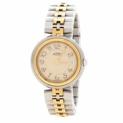 Hermes Cream Gold-Plated Stainless Steel Clipper Women's Wristwatch 25 Mm For Women