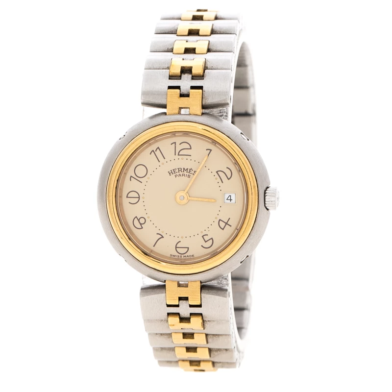 Hermes Cream Gold-Plated Stainless Steel Clipper Women's Wristwatch 25 Mm For Women 3 Hermes Cream Gold-Plated Stainless Steel Clipper Women's Wristwatch 25 Mm For Women
