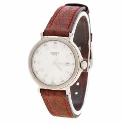 Hermes White Stainless Steel Leather Women's Wristwatch 27MM For Women