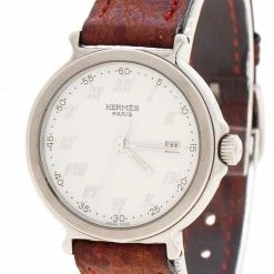 Hermes White Stainless Steel Leather Women's Wristwatch 27MM For Women -Deals Hermes Store luxury women hermes used watches p146110 0003