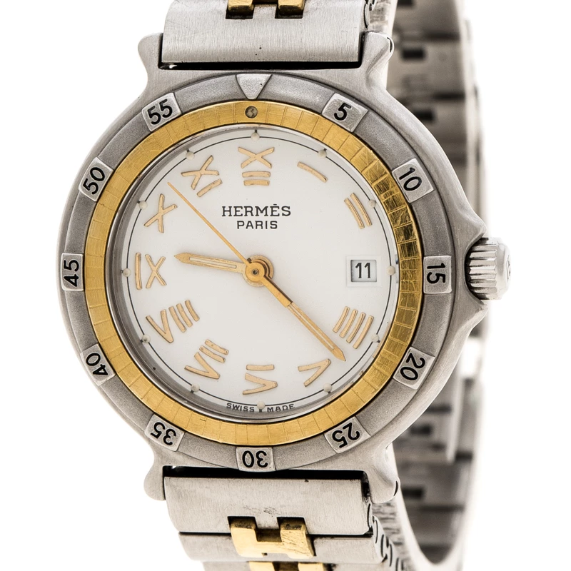 Hermes White Stainless Steel And Gold Tone Captain Nemo Women's Wristwatch 27 Mm For Women 5 Hermes White Stainless Steel And Gold Tone Captain Nemo Women's Wristwatch 27 Mm For Women - Image 3