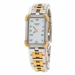 Hermes White Gold Plated Stainless Steel Croisière CR1.220 Women's Wristwatch 15 Mm For Women