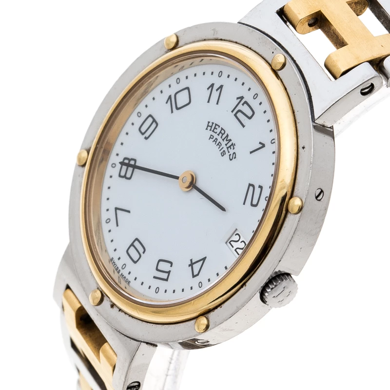 Hermes White Gold Plated Stainless Steel Clipper Women's Wristwatch 34 Mm For Women 4 Hermes White Gold Plated Stainless Steel Clipper Women's Wristwatch 34 Mm For Women - Image 2