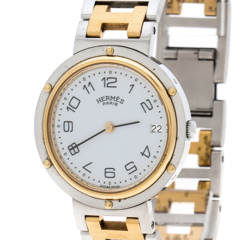 Hermes White Gold Plated Stainless Steel Clipper Women's Wristwatch 34 Mm For Women 5 Hermes White Gold Plated Stainless Steel Clipper Women's Wristwatch 34 Mm For Women - Image 3