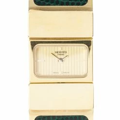 Hermes Gold Stainless Steel Green Loquet Bangle Women’s Wristwatch 20MM For Women