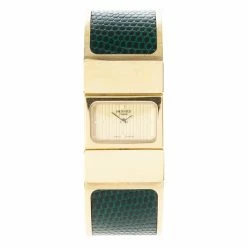 Hermes Gold Stainless Steel Green Loquet Bangle Women’s Wristwatch 20MM For Women -Deals Hermes Store luxury women hermes used watches p16652 003