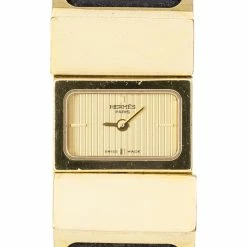 Hermes Gold Stainless Steel Black Loquet Bangle Women's Wristwatch 20MM For Women