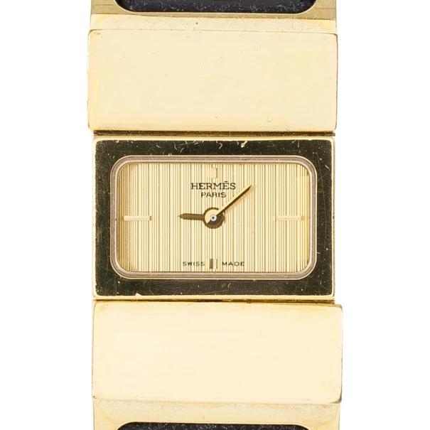 Hermes Gold Stainless Steel Black Loquet Bangle Women's Wristwatch 20MM For Women 3 Hermes Gold Stainless Steel Black Loquet Bangle Women's Wristwatch 20MM For Women