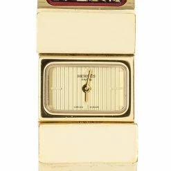 Hermes Gold Stainless Steel Red Loquet Bangle Women's Wristwatch 20MM For Women