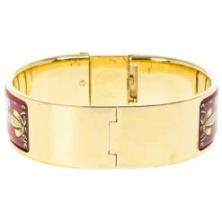 Hermes Gold Stainless Steel Red Loquet Bangle Women's Wristwatch 20MM For Women -Deals Hermes Store luxury women hermes used watches p16654 004